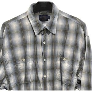 Indigo Palms Tommy Bahama Button Up Shirt Mens XL Linen Blend Blue Long Sleeve